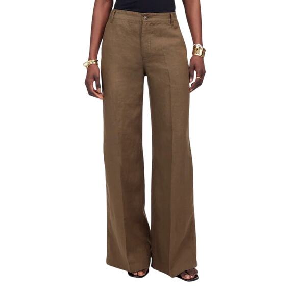 Madewell Zoe Wide Leg Linen Pants Safari Khaki High Rise 00 NWT - Picture 2 of 10